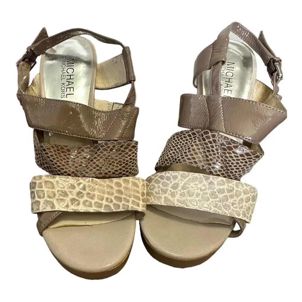 Michael Kors genuine leather strappy wedge size 7 snakeskin crocodile pa…